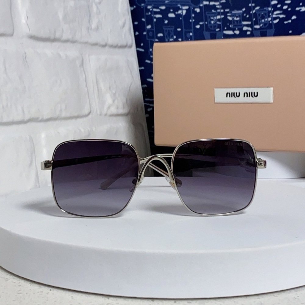 Miu Miu Silver Frame Sunglasses Purple Lens Oversized - Picture 3 of 10